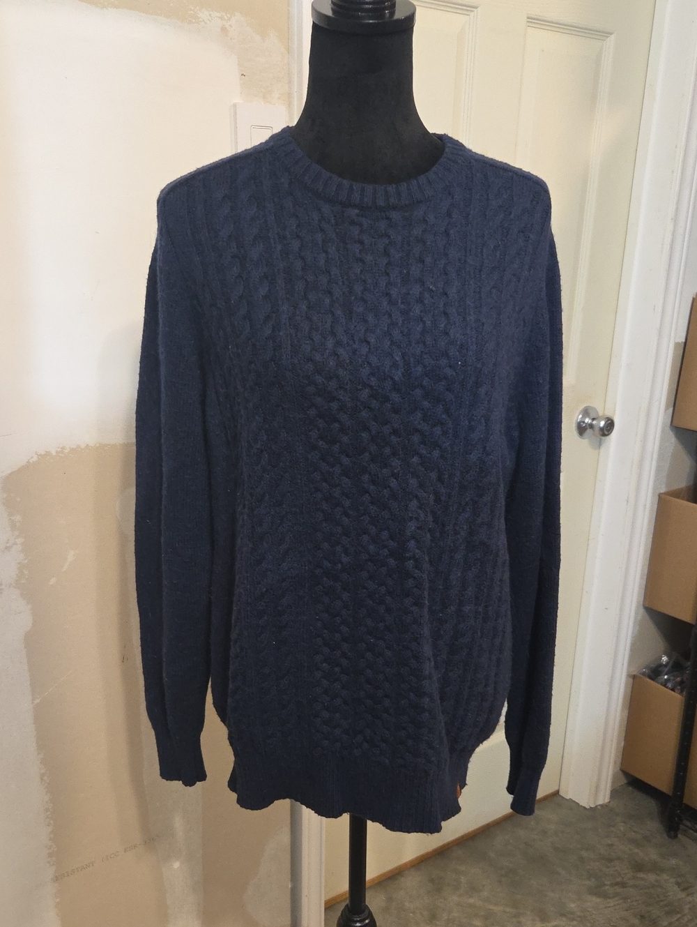 Timberland Men's Cable Knit Crewneck Sweater Cashmere Cotton Navy Casual Warm
